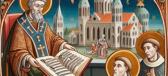 Augustinus a Ambrož – historická ilustrace