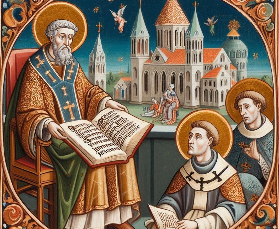 Augustinus a Ambrož – historická ilustrace